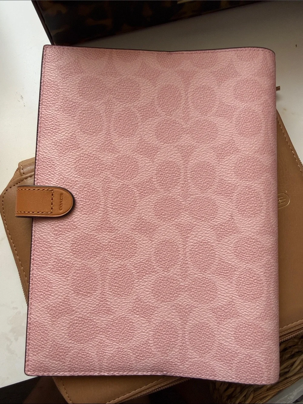 Coach Pink Signature Leather Folio with Matching Pouch